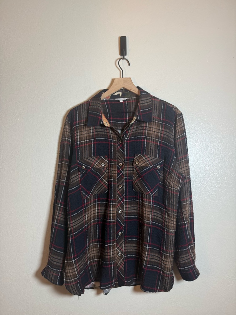 John Mark Plaid Button Down Shirt With Floral back